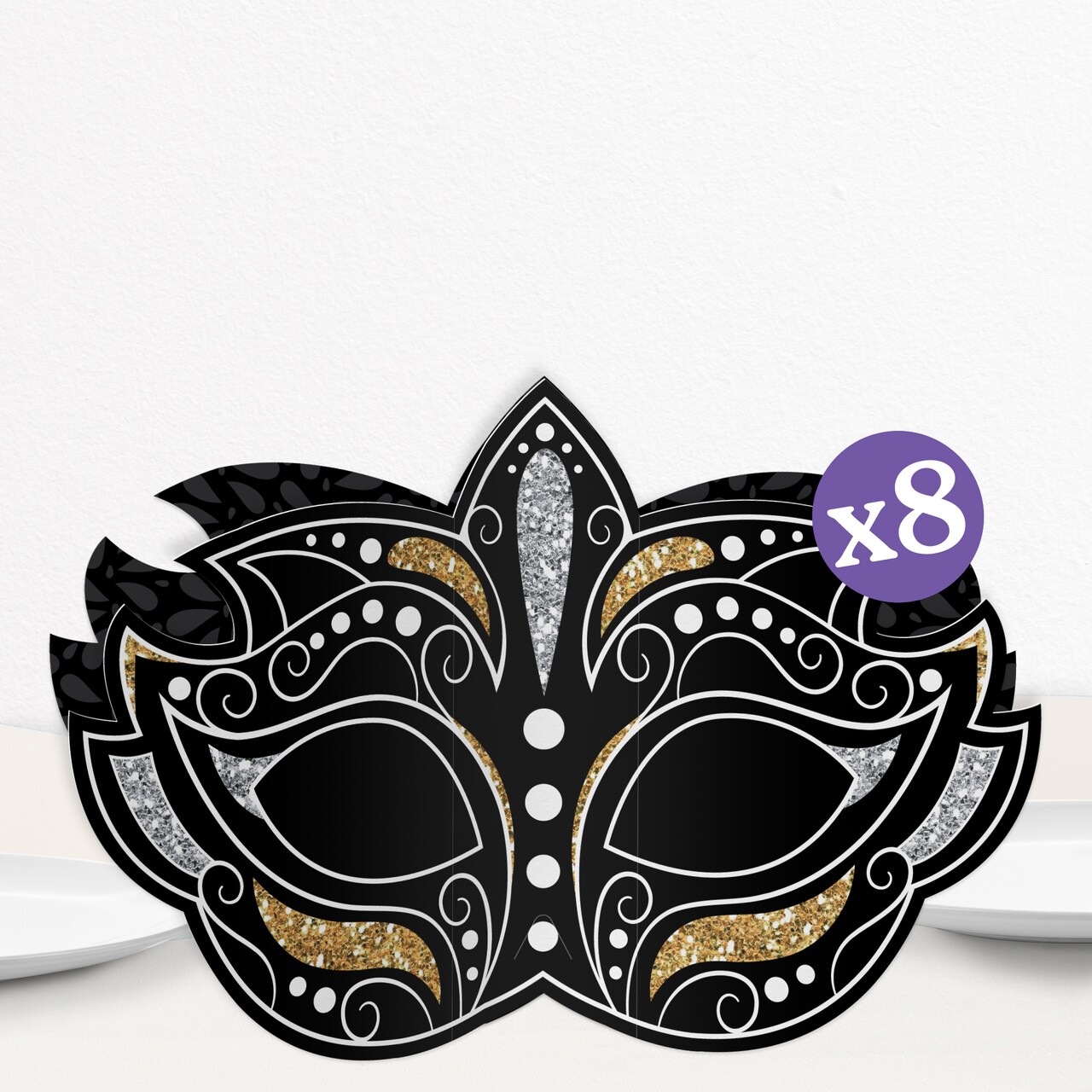 Big Dot of Happiness 3D Masquerade Centerpiece Table Decorations, Freestanding Venetian Mask Decor, Prom or Birthday Party Centerpieces - 8 Count